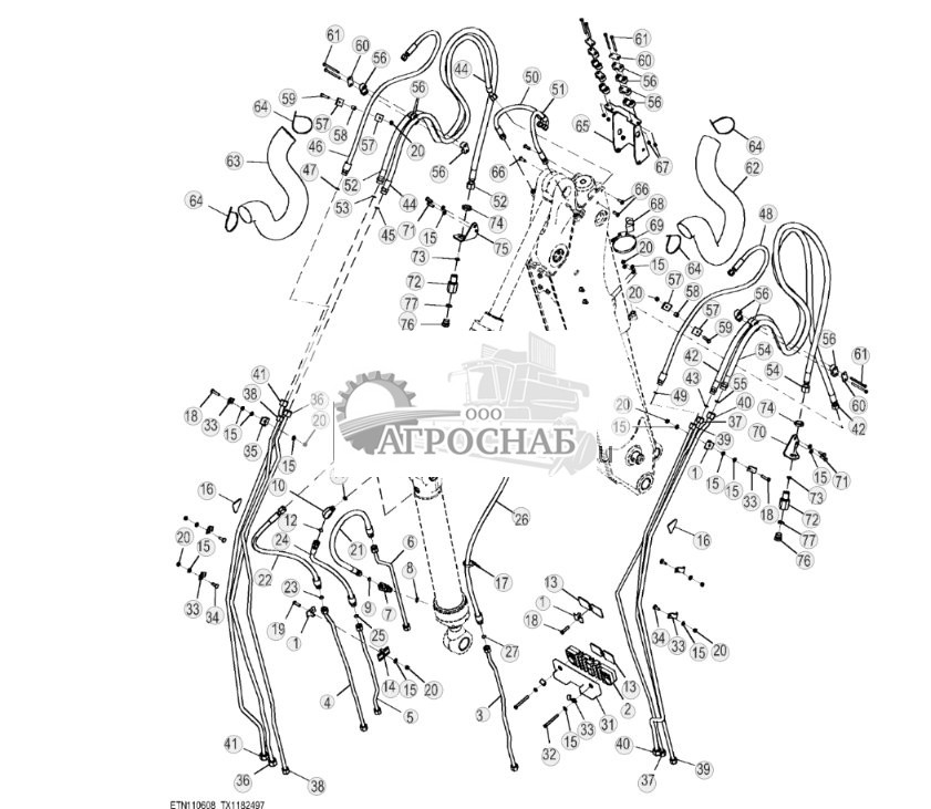 Трубопроводы телескопической рукояти с гидравлической системой вспомогательного оборудования, верхняя секция - ST820136 574.jpg